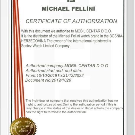 MICHAEL FELLINI certifikat